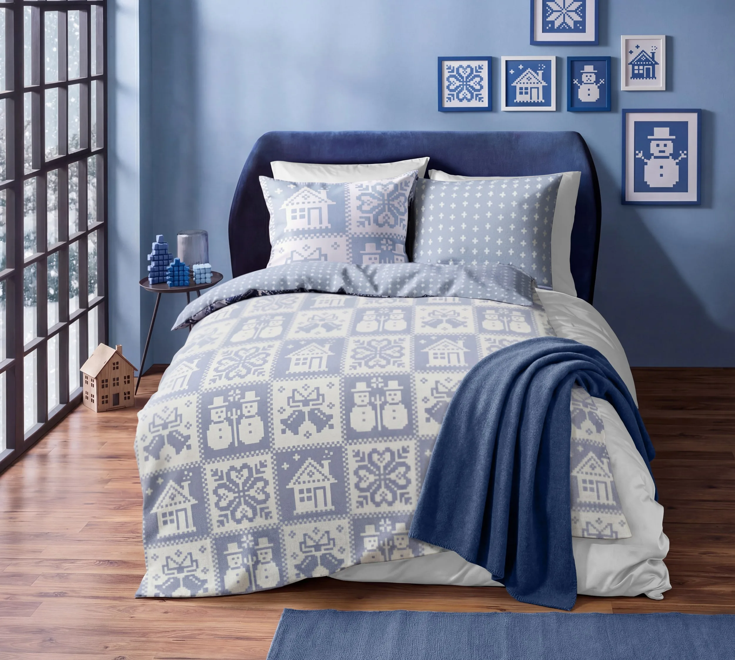 Aspen 055132 Bettwäsche aus Biber-Flanell | 140×200 + 70×90 | Blue